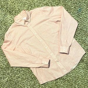 Gap untucked stretch fit button down red white Burt’s micro pattern mens medium